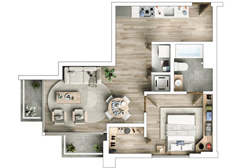 Floor plan for 1 bed, 1 bath, 720 sqft